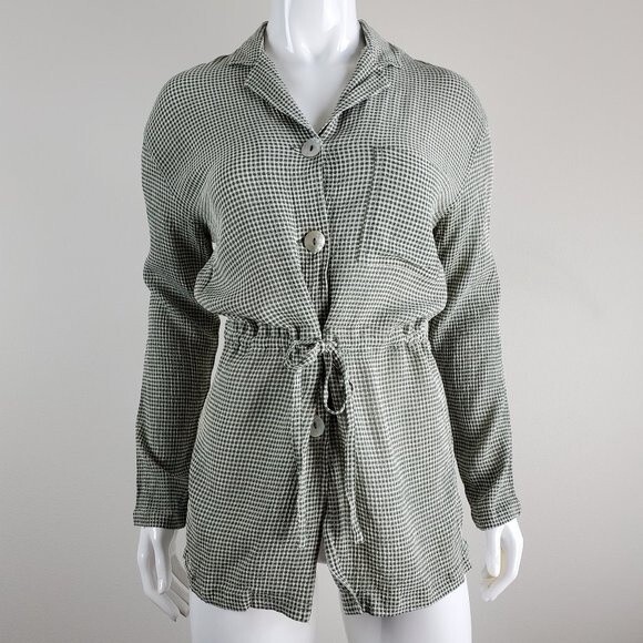 Vintage 90's Jones New York Green Gingham Blouse - Picture 1 of 8